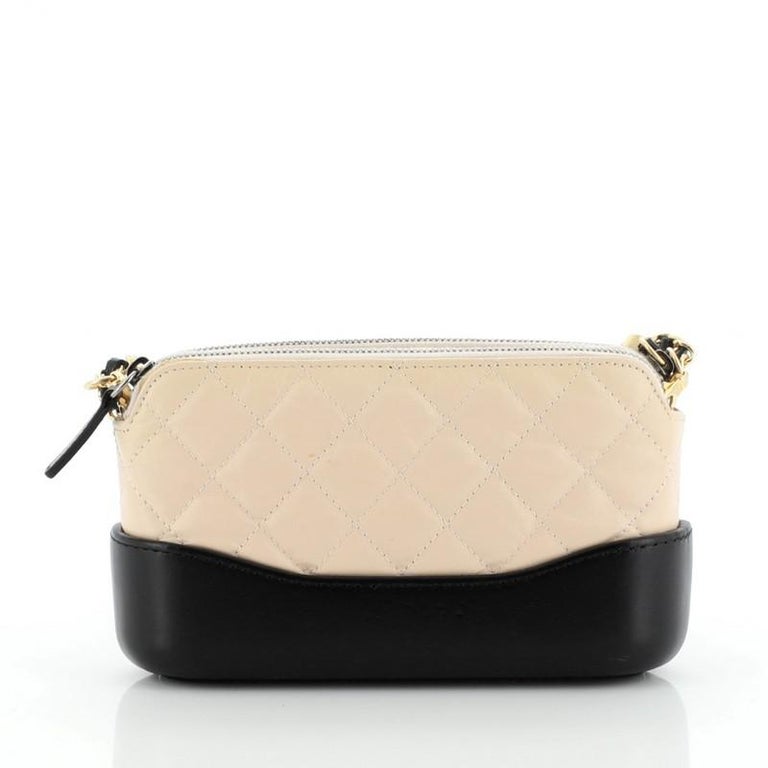Chanel Aged Calfskin Quilted Small Gabrielle Clutch with Chain Black