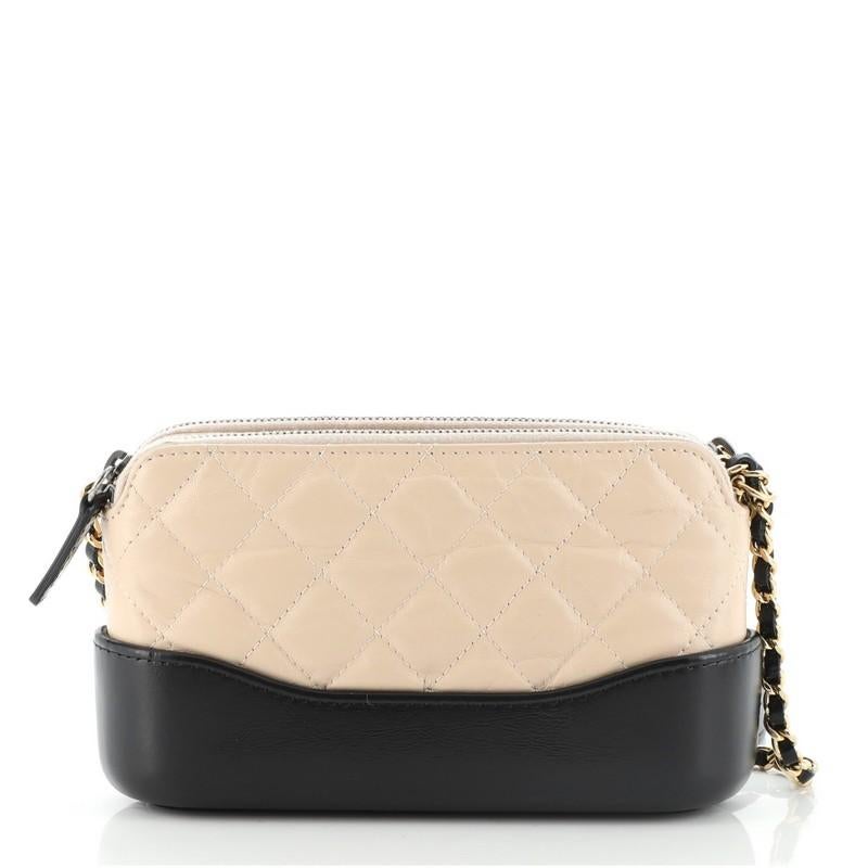 Beige Chanel Gabrielle Double Zip Clutch with Chain Quilted Aged Calfskin