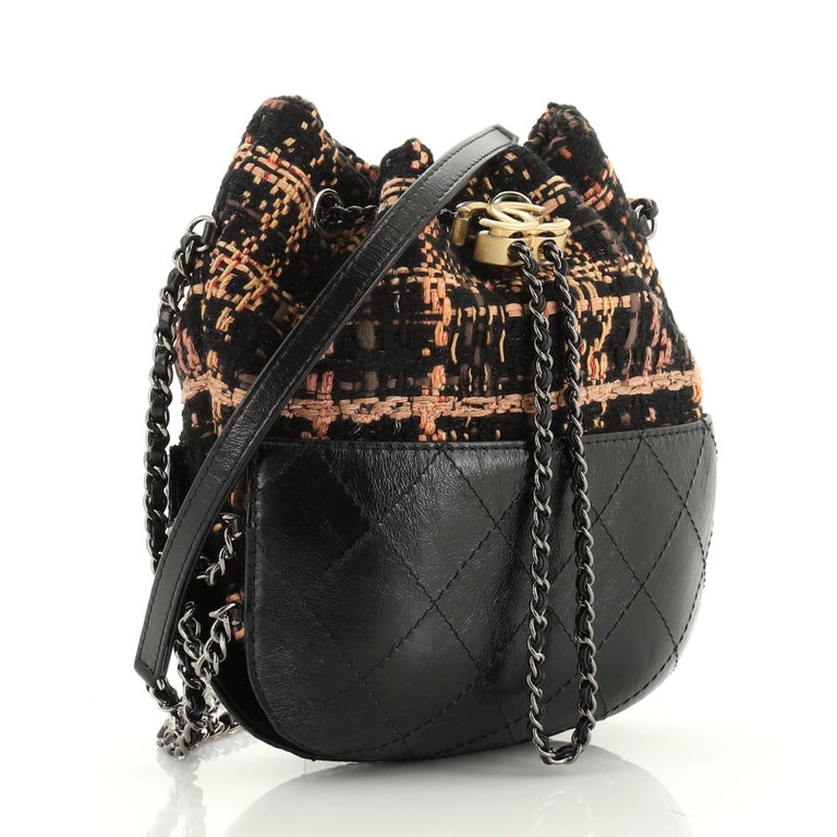 Chanel Gabrielle Drawstring Bag Quilted Calfskin and Tweed Small at 1stDibs