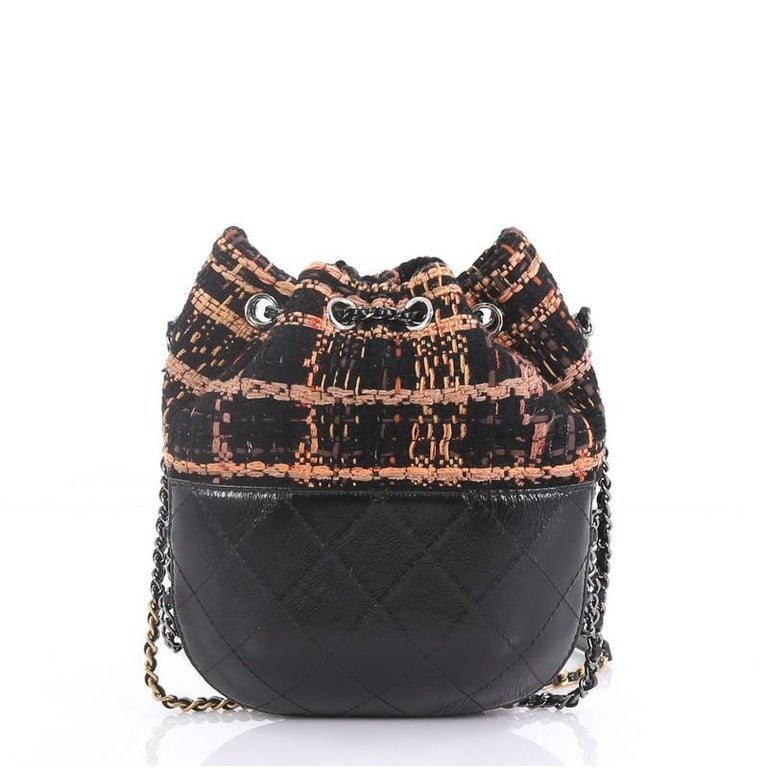 Chanel Gabrielle Drawstring Bag Quilted Calfskin and Tweed Small at ...