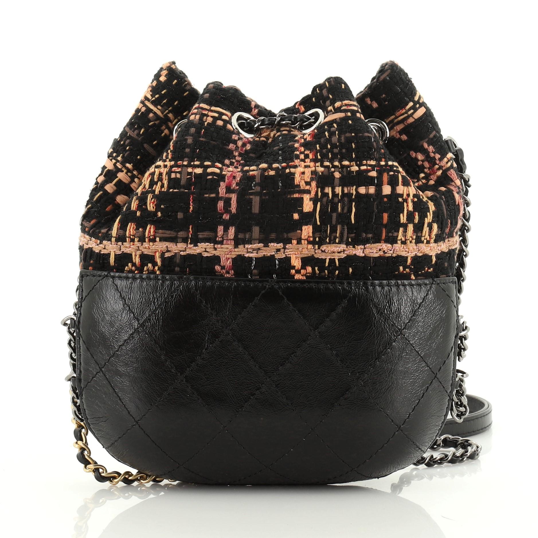 Black Chanel Gabrielle Drawstring Bag Quilted Calfskin and Tweed Small