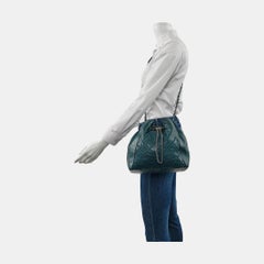 Chanel Gabrielle Drawstring Bucket Bag Medium Dark Green Calfskin Leather Silver