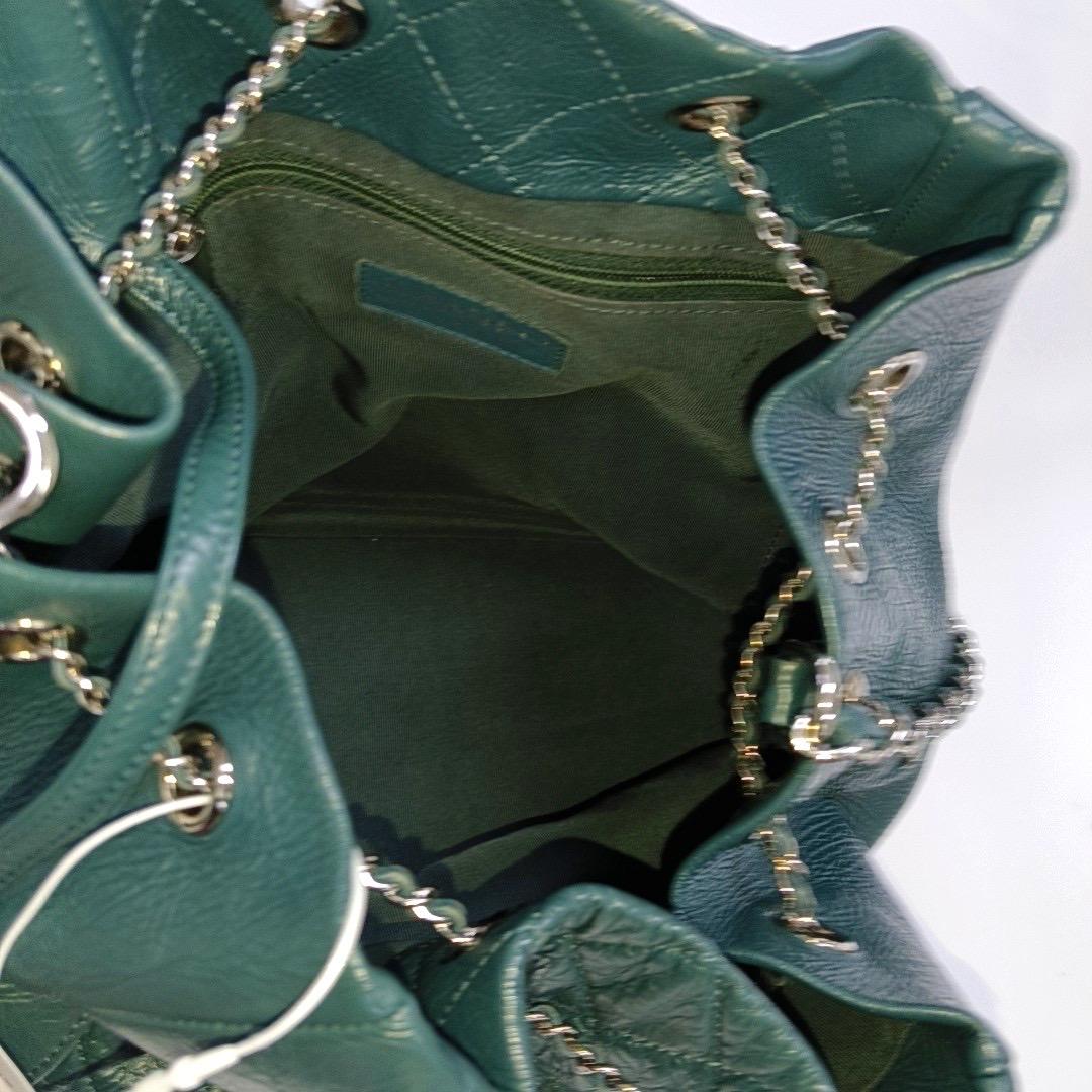 Chanel Gabrielle Drawstring Bucket Bag Medium Dark Green Calfskin Leather Silver For Sale 3