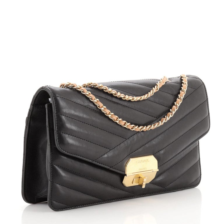 Chanel Gabrielle Chevron Shoulder Bag in Black Lambskin Leather