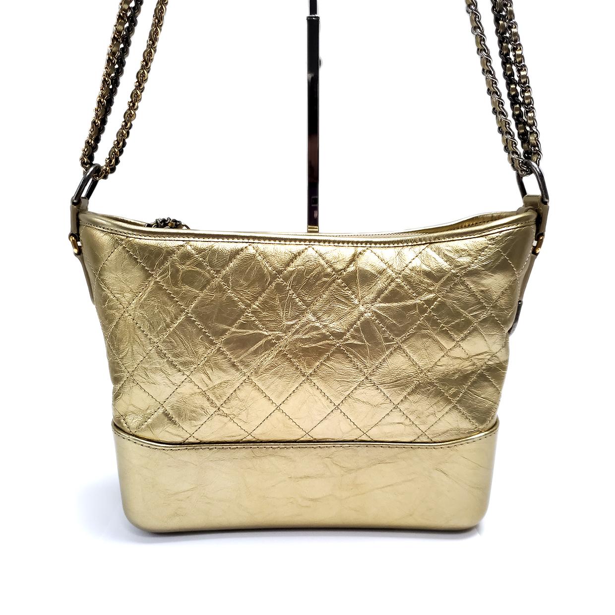 Chanel Gabrielle Gold Quilted Hand Bag In Excellent Condition In Columbia, MO