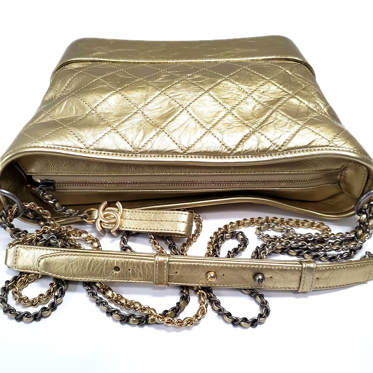 Chanel Gabrielle Gold Quilted Hand Bag 1