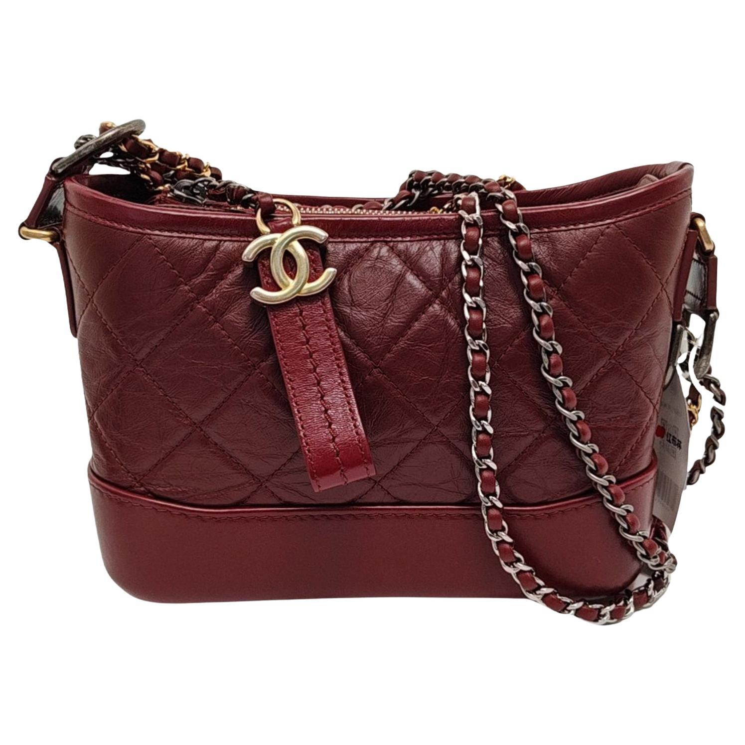 Chanel Gabrielle Hobo 2018 Burgundy Leather Small Crossbody Bag For Sale