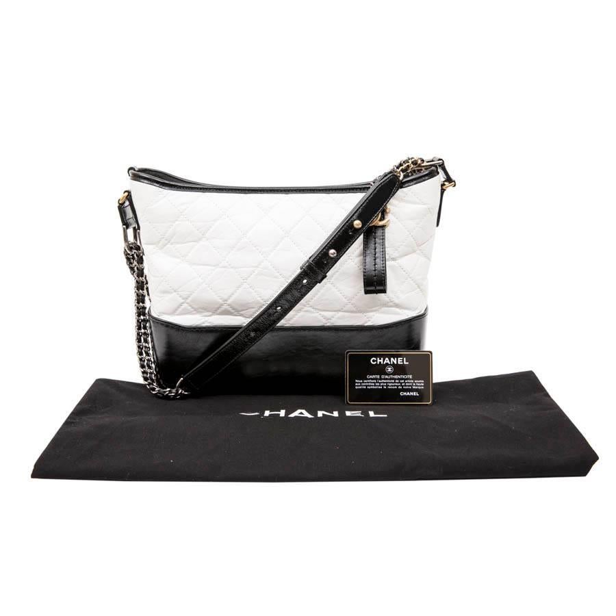 CHANEL Gabrielle 'Hobo' Bag in Aged White Quilted Leather and Black Leather 5