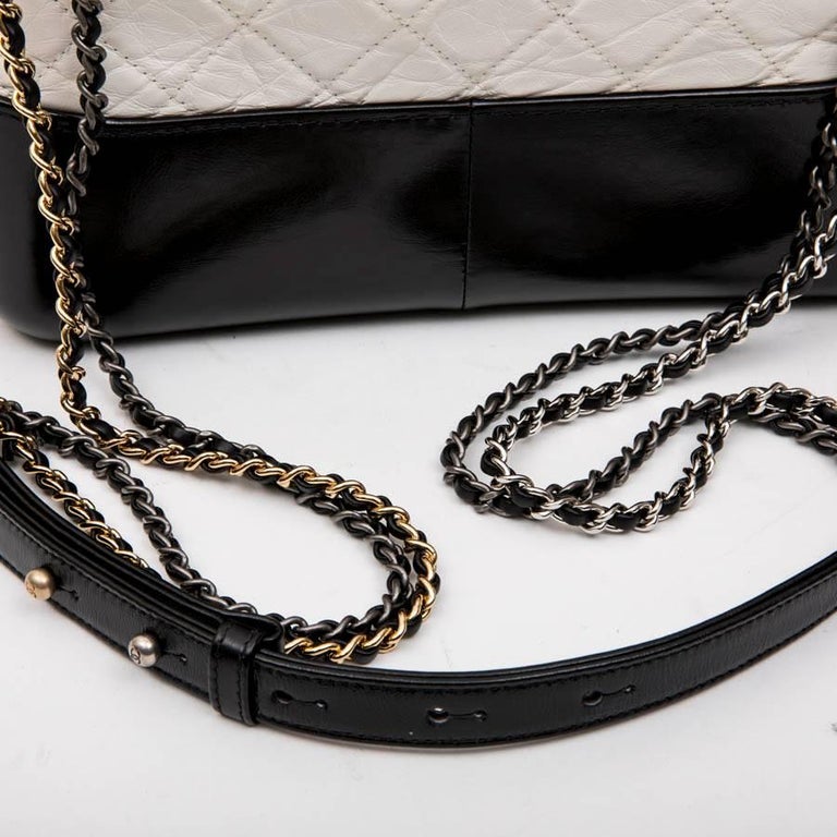 CHANEL Gabrielle 'Hobo' Bag in Aged White Quilted Leather and Black Leather