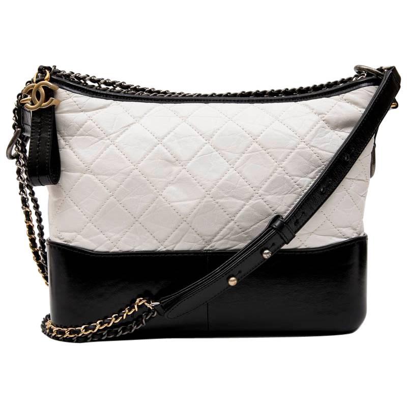 CHANEL Gabrielle 
Hobo
 Bag in Aged White Quilted Leather and Black Leather