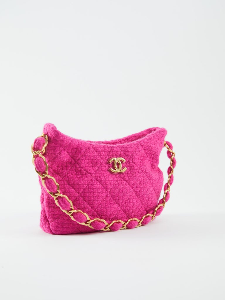 CHANEL GABRIELLE HOBO BAG PINK Tweed with Gold-Tone Hardware