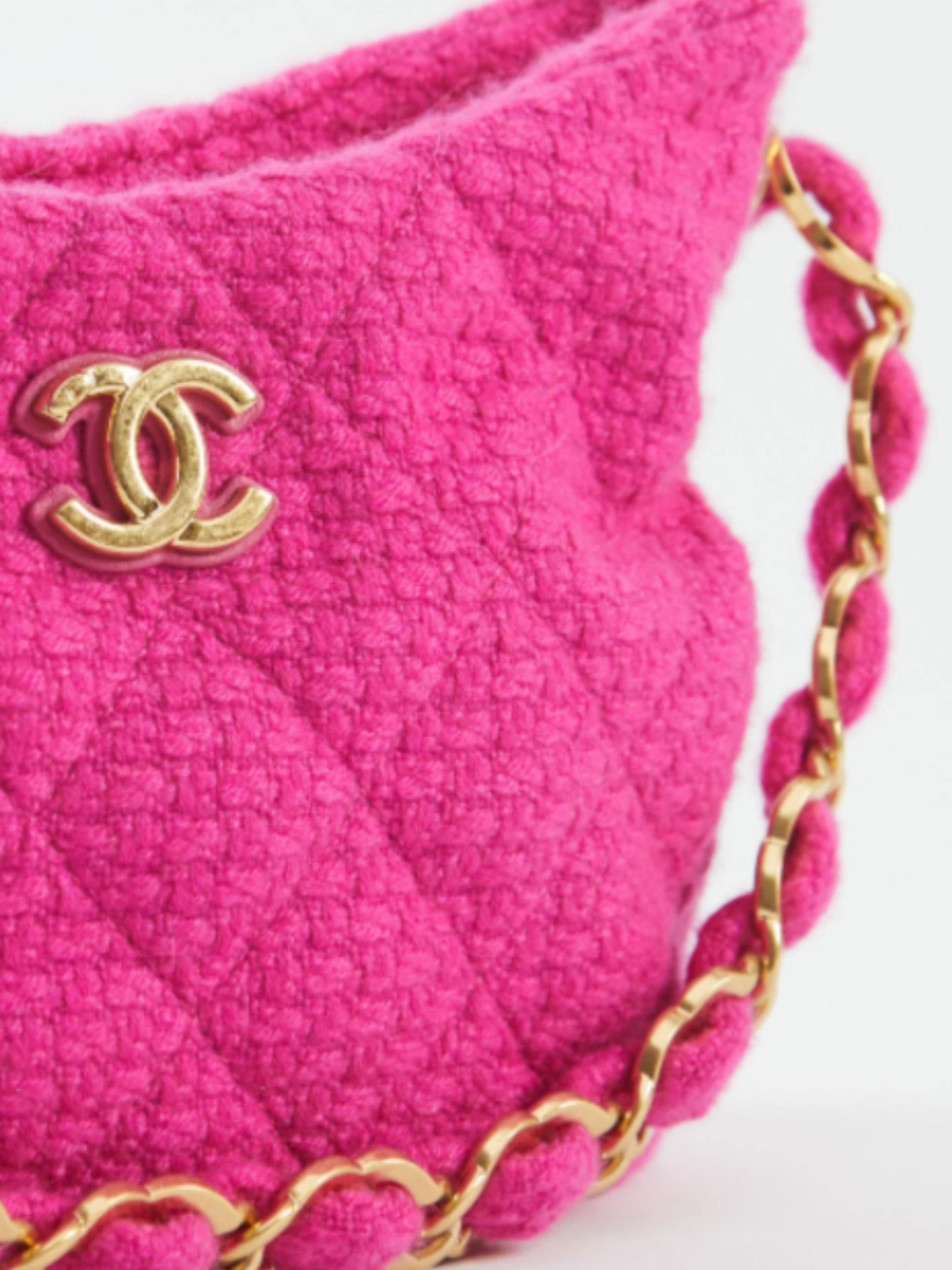 Pink CHANEL GABRIELLE HOBO BAG PINK Tweed with Gold-Tone Hardware For Sale