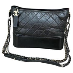 CHANEL Gabrielle Hobo Chain Shoulder Bag Black Calfskin Gold Hardware