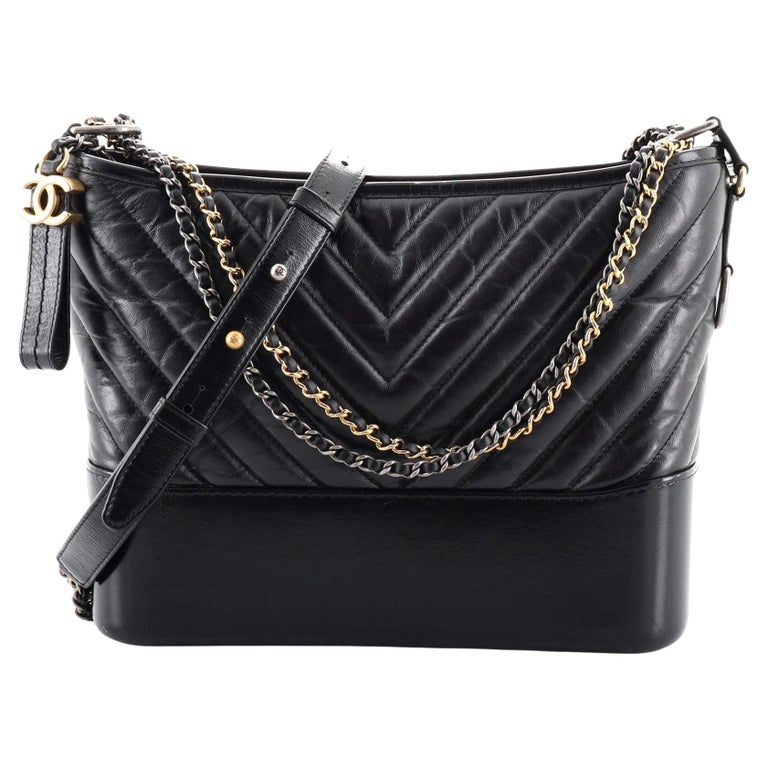 Chanel Medium Gabrielle Black Chevron Aged Calfskin Leather Hobo