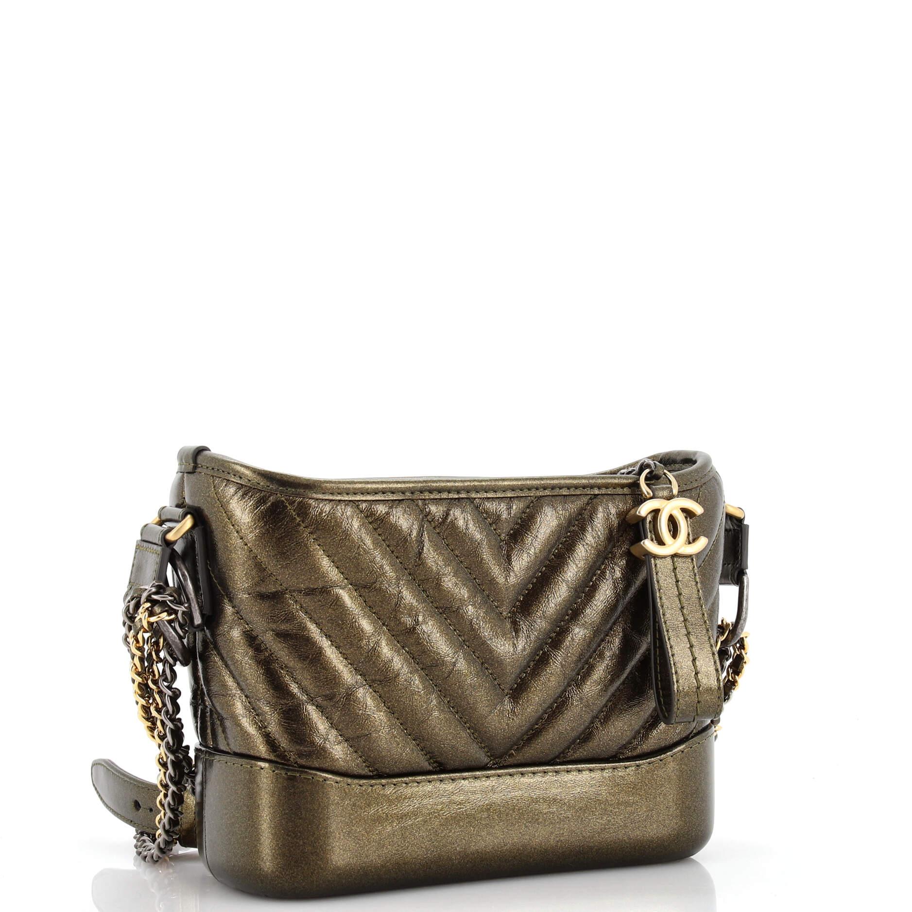 Chanel Gabrielle Hobo Chevron Metallic Aged Calfskin Small In Good Condition In NY, NY