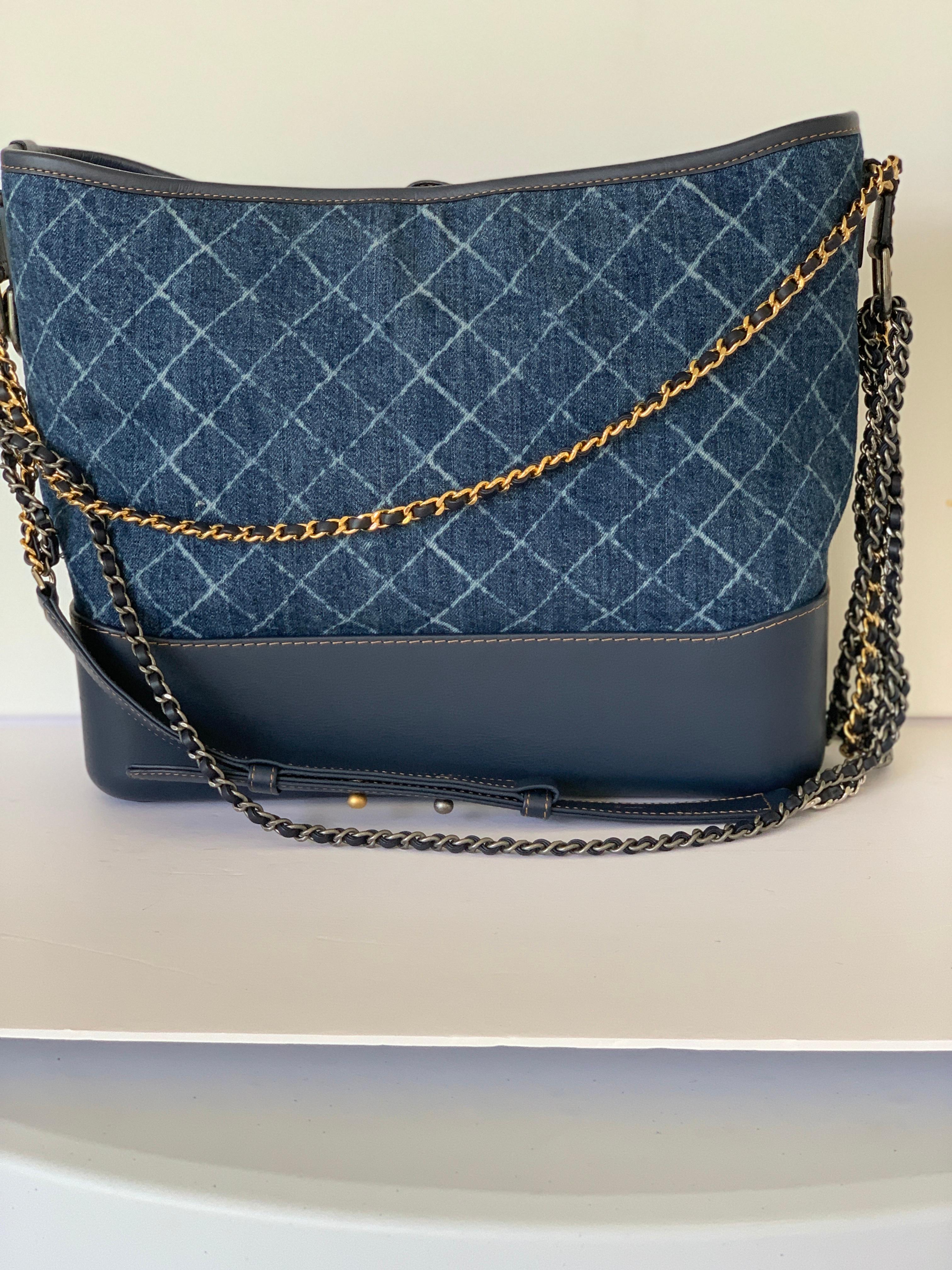 Black Chanel Gabrielle Hobo Denim Handbag Bag 