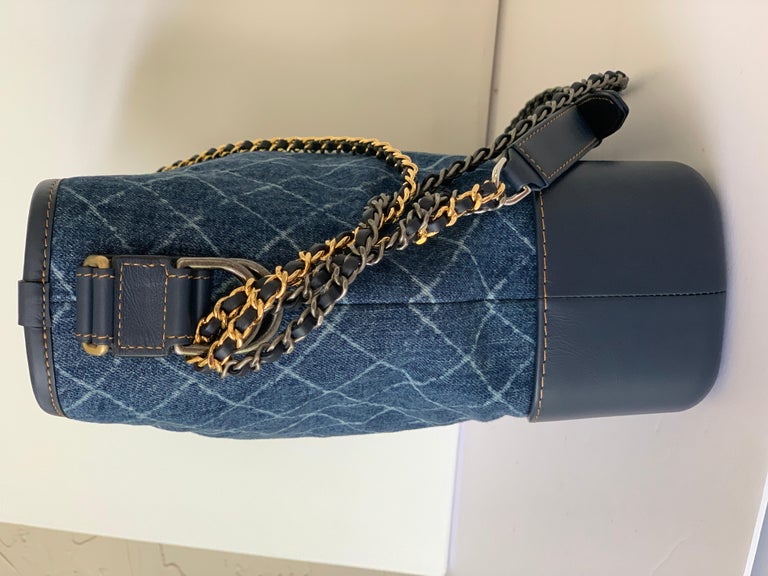 Chanel Tweed And Blue Leather Small Gabrielle Bag Tricolor