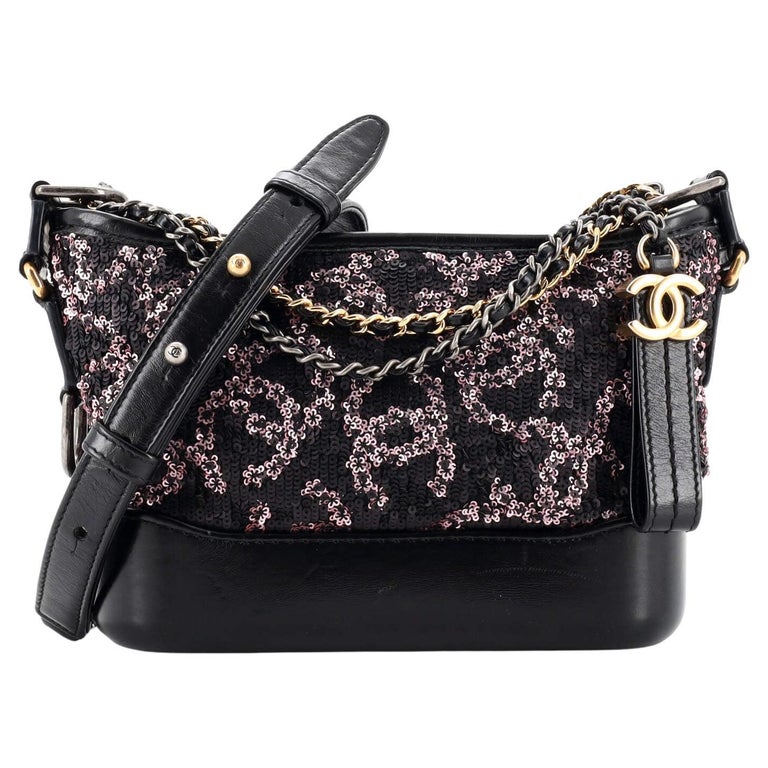 Chanel Black/Pink Leather Sequin Mini Gabrielle Hobo Bag Chanel