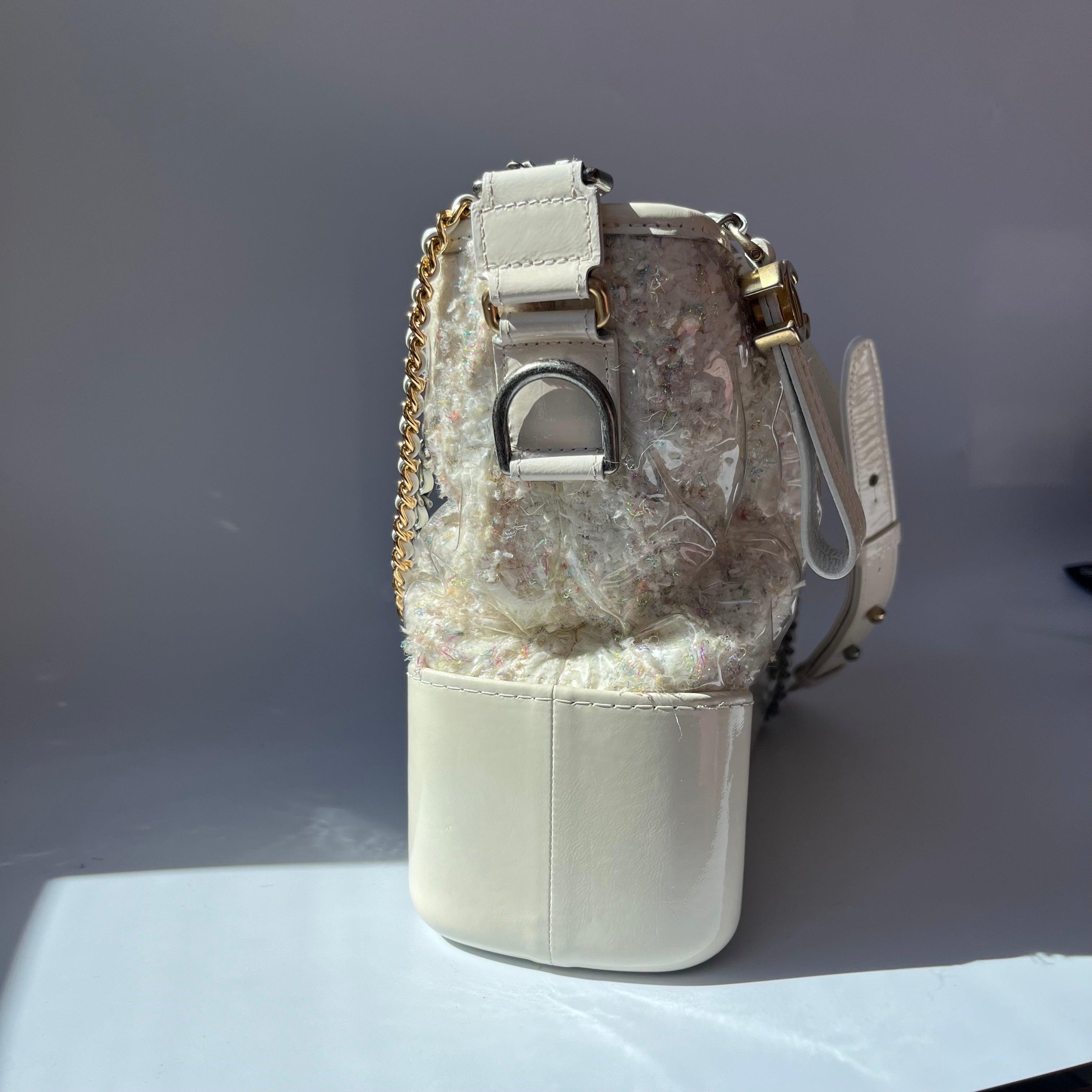 Gray Chanel Gabrielle Hobo Medium White Tweed with PVC, 2018-2019