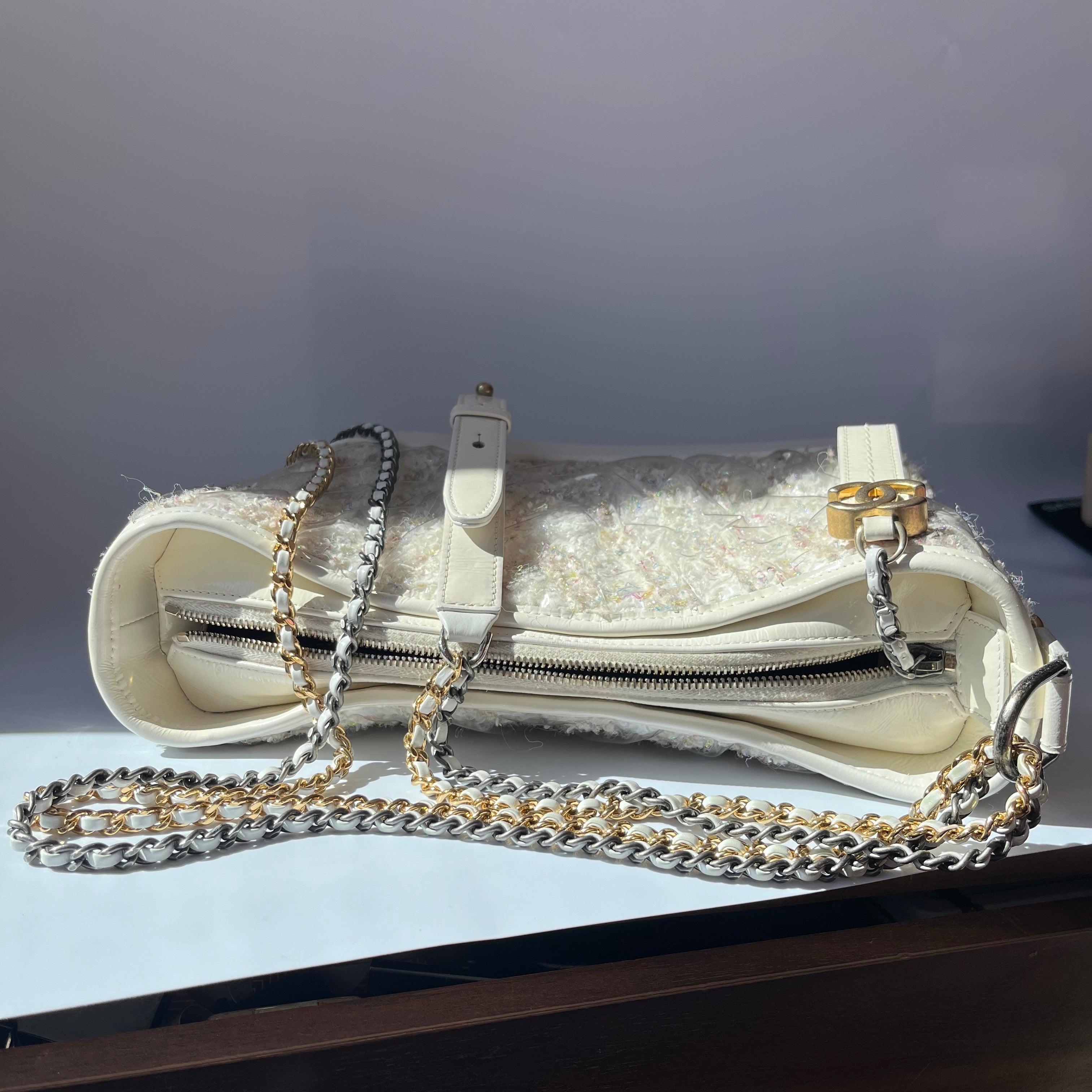 Women's Chanel Gabrielle Hobo Medium White Tweed with PVC, 2018-2019