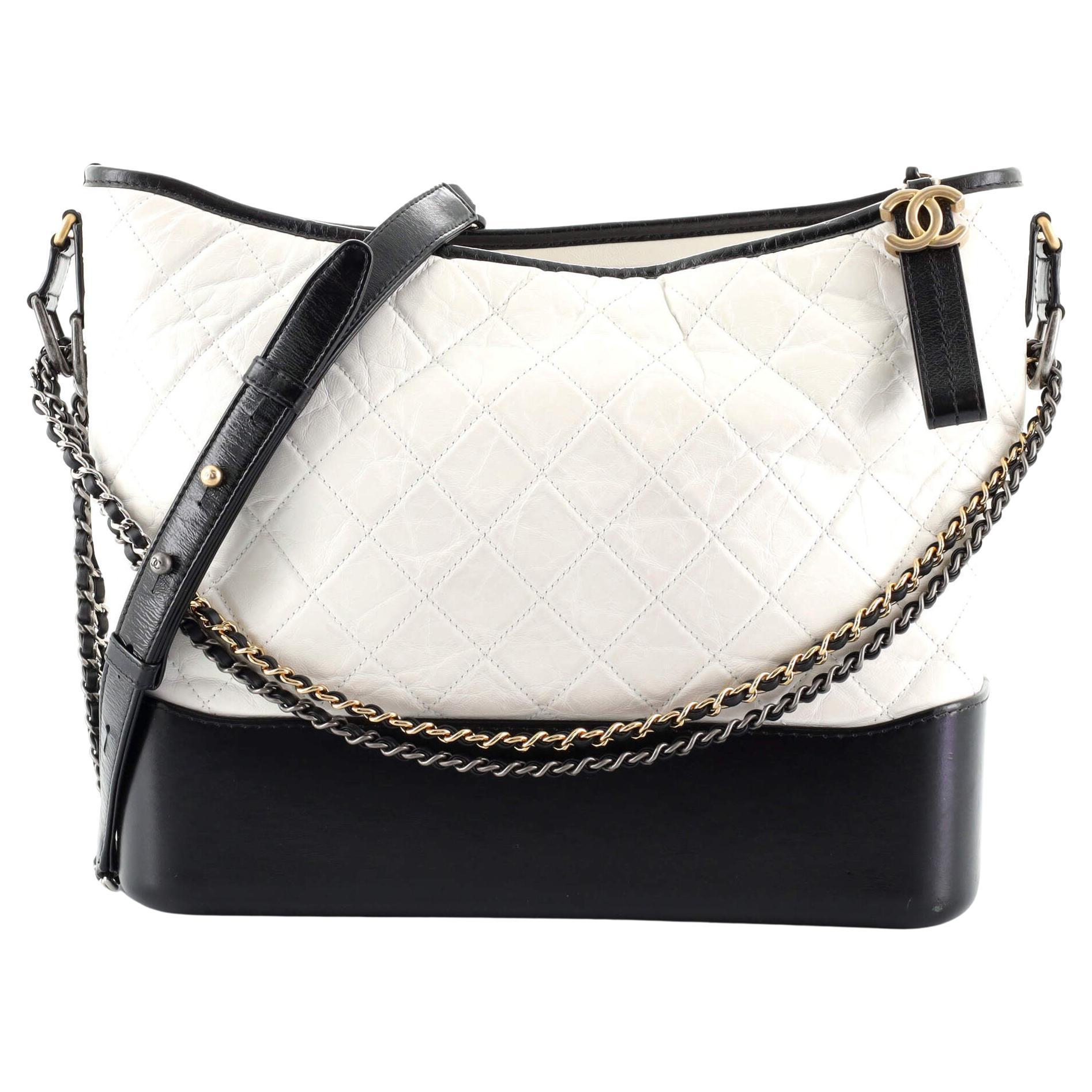 Chanel Black/White Quilted Aged Leather Medium Gabrielle Bag