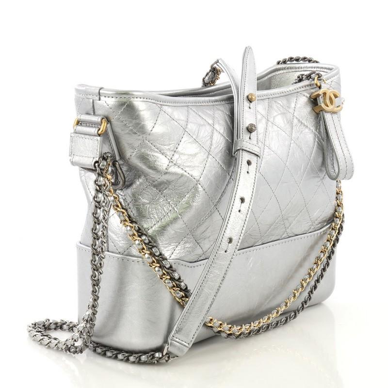 Gray Chanel Gabrielle Hobo Quilted Aged Calfskin Medium