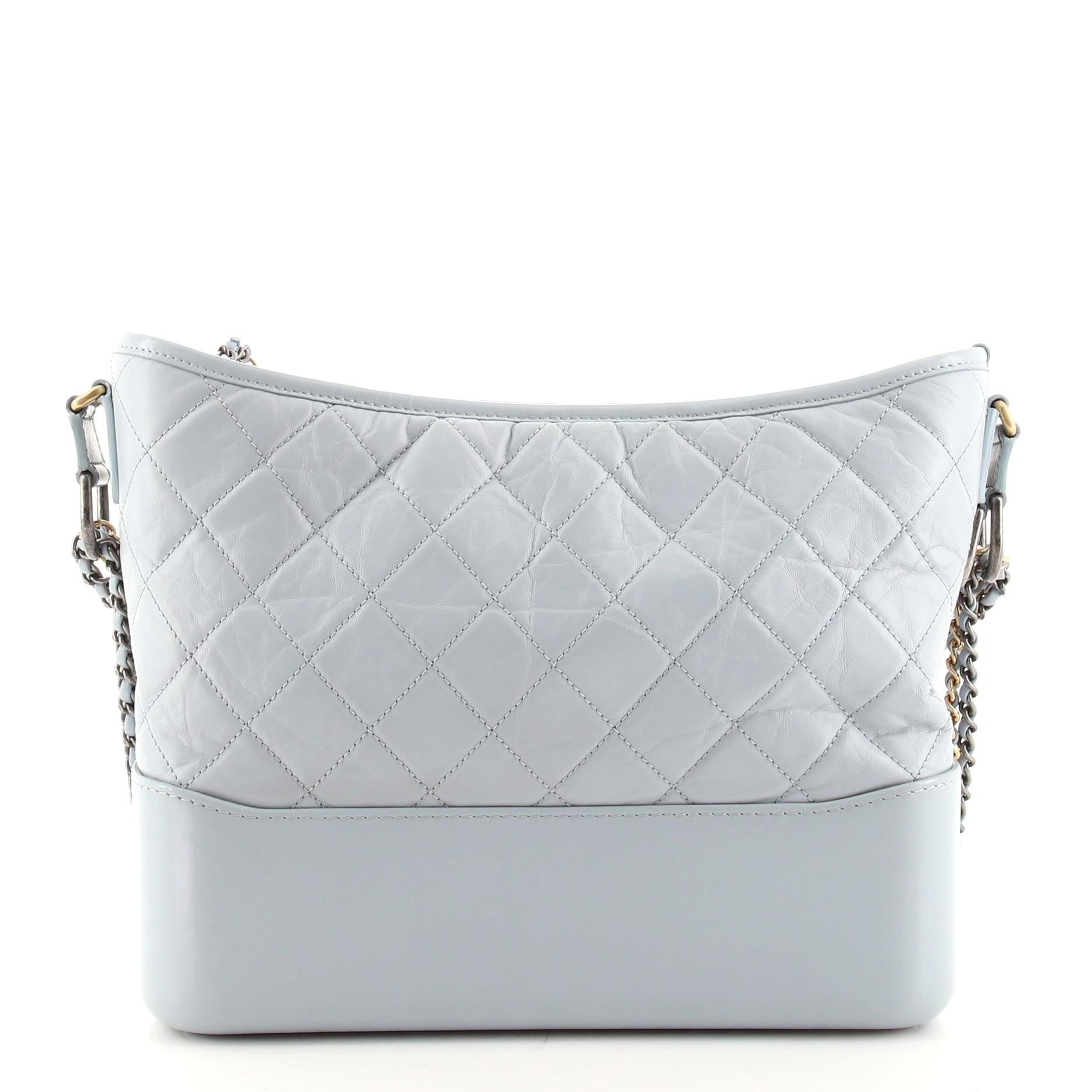 Gray Chanel Gabrielle Hobo Quilted Aged Calfskin Medium