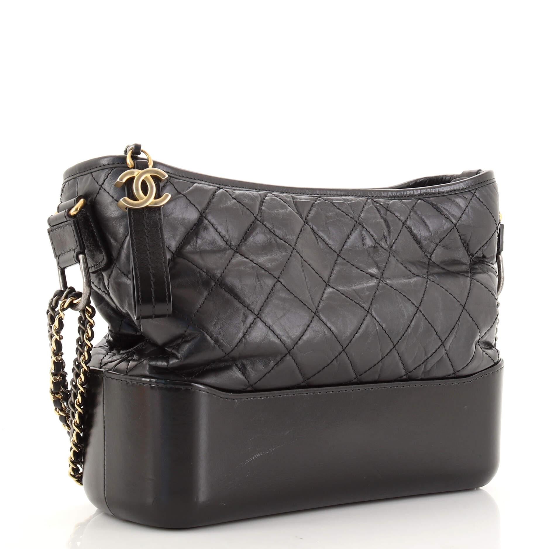 Black Chanel Gabrielle Hobo Quilted Aged Calfskin Medium