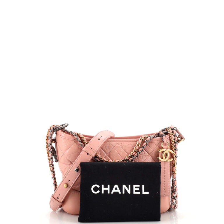 Chanel Pink Aged Calfskin Chevron Quilted Small Gabrielle Hobo