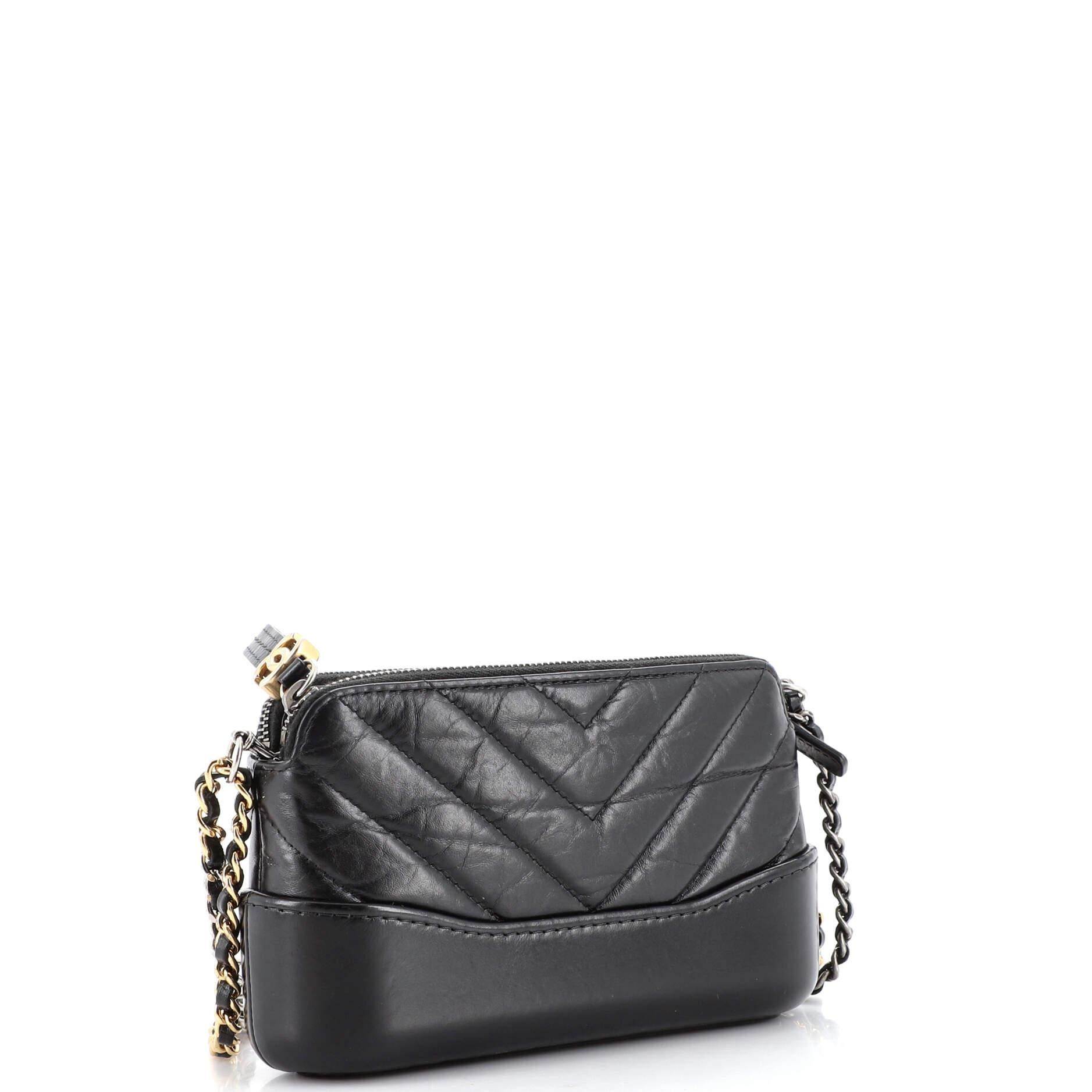 Chanel Gabrielle Double Zip Clutch with Chain Chevron Aged Calfskin In Good Condition In NY, NY