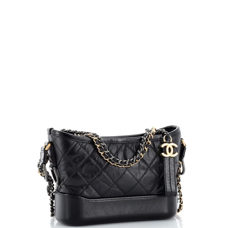 Chanel Black Aged Patent Calfskin Small Gabrielle Hobo Leather ref