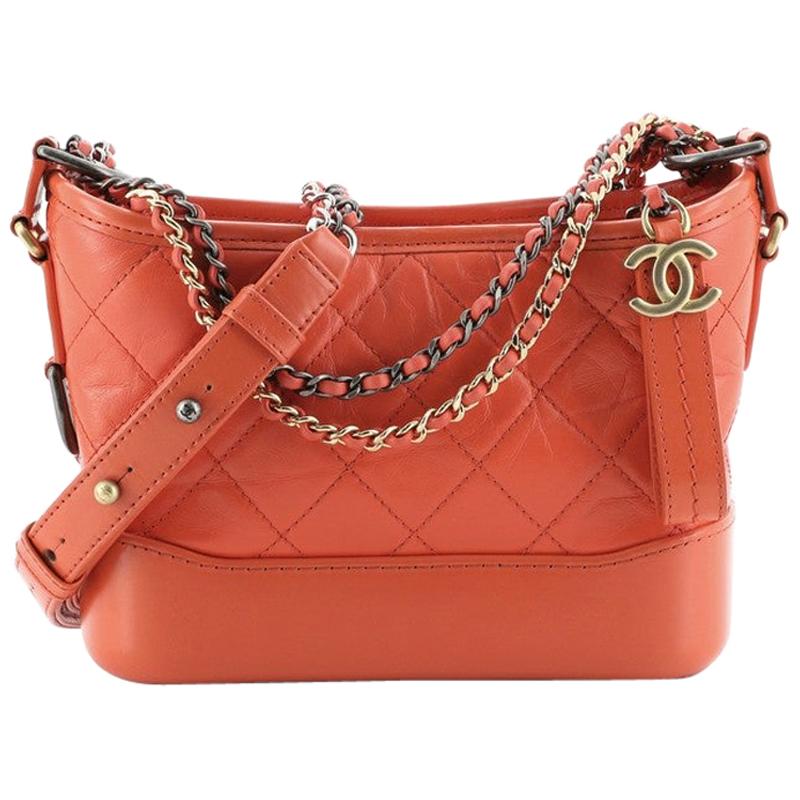 Chanel Gabrielle Small Aged Calfskin Leather Hobo Crossbody Bag Orange