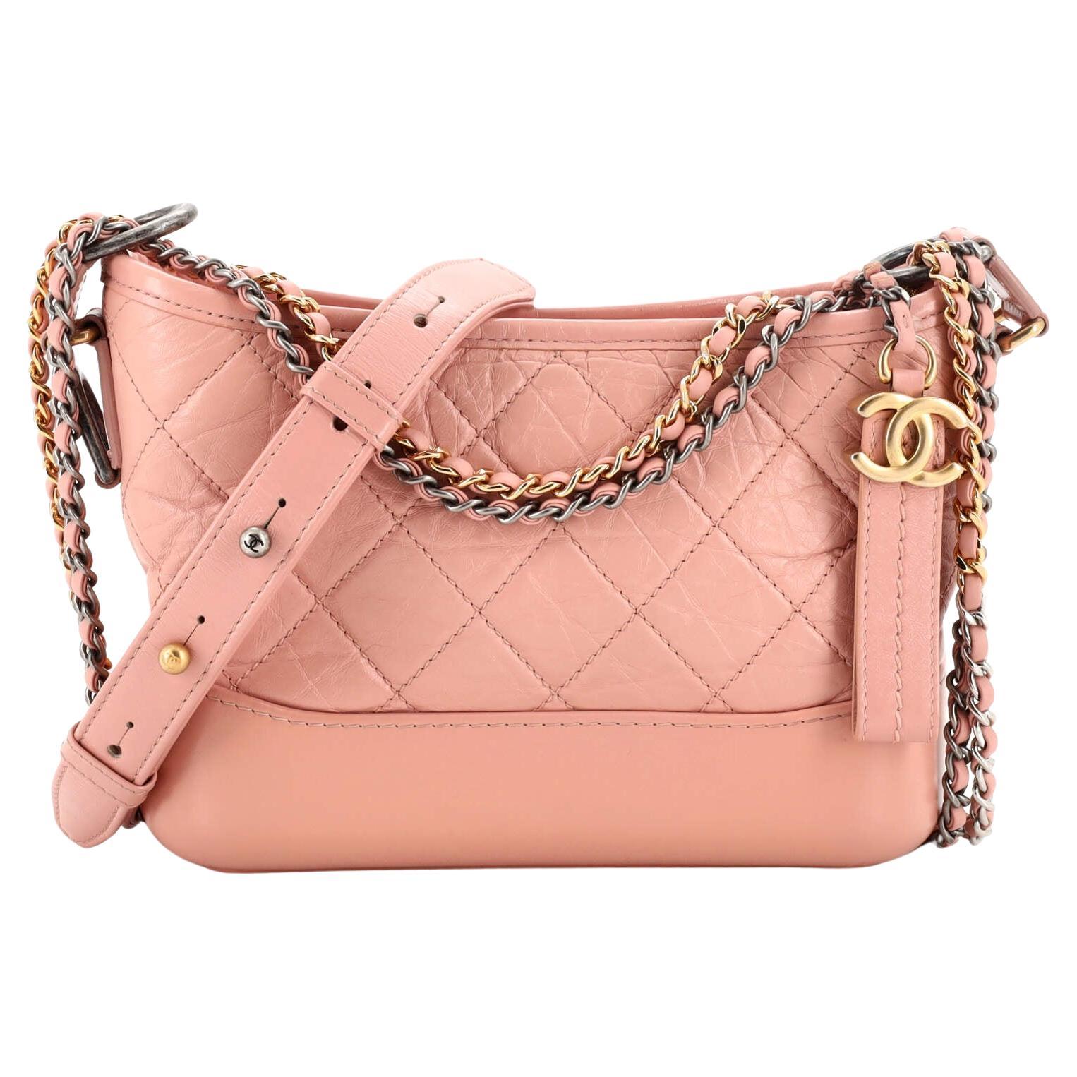 [New CONDITION]CHANEL Aged Calfskin Quilted Small Gabrielle Hobo Pink