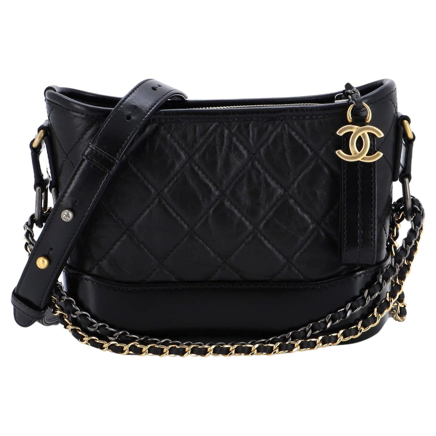 Chanel Beige/Black Quilted Aged Leather Small Gabrielle Bag at 1stDibs