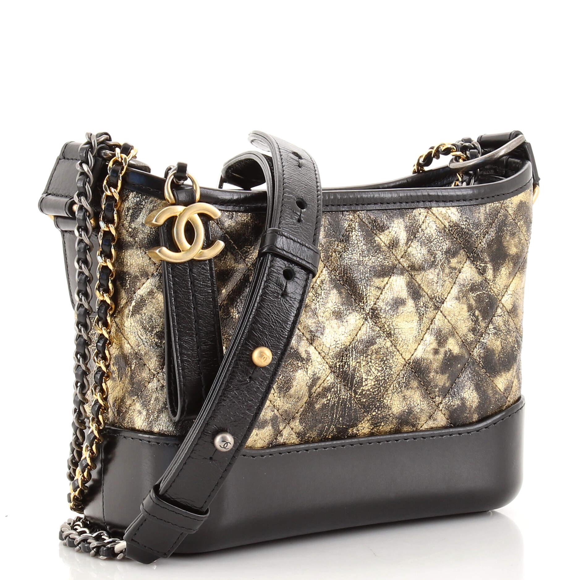 Black Chanel Gabrielle Hobo Quilted Crumpled Goatskin Small