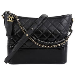 NEW CHANEL Black Patent Goatskin Quilted Hobo Mini Gabrielle