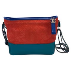 Chanel Gabrielle Hobo Quilted Suede Multicolour Shoulder Bag Orange Teal
