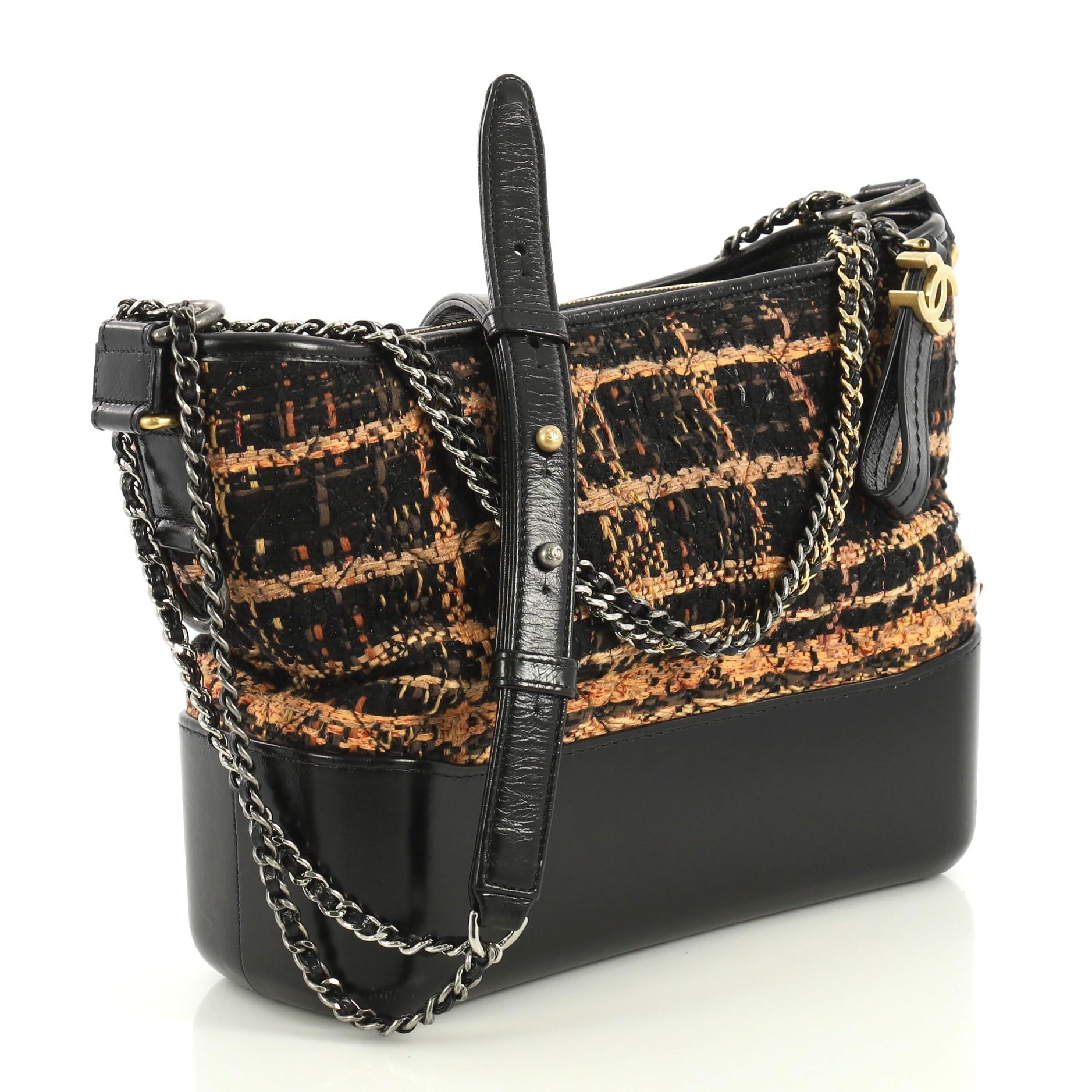 Black Chanel Gabrielle Hobo Quilted Tweed and Calfskin Medium