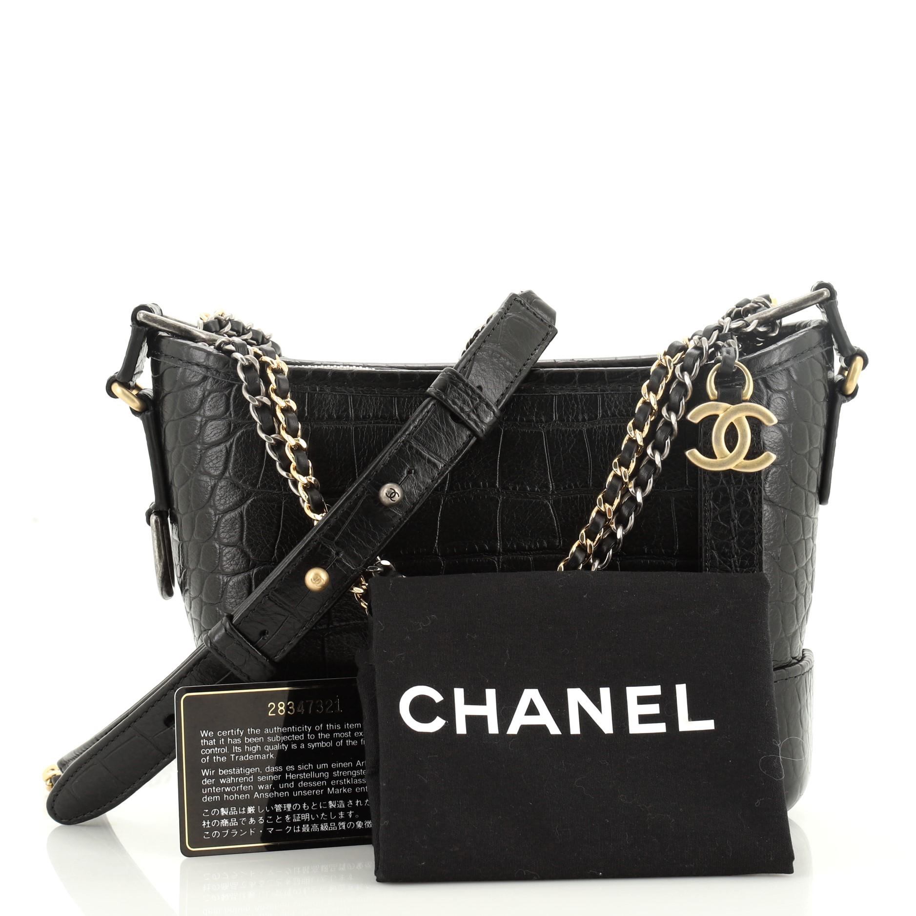 Chanel Gabrielle Hobo Cuir de veau gaufre crocodile petit modele sur 1stDibs