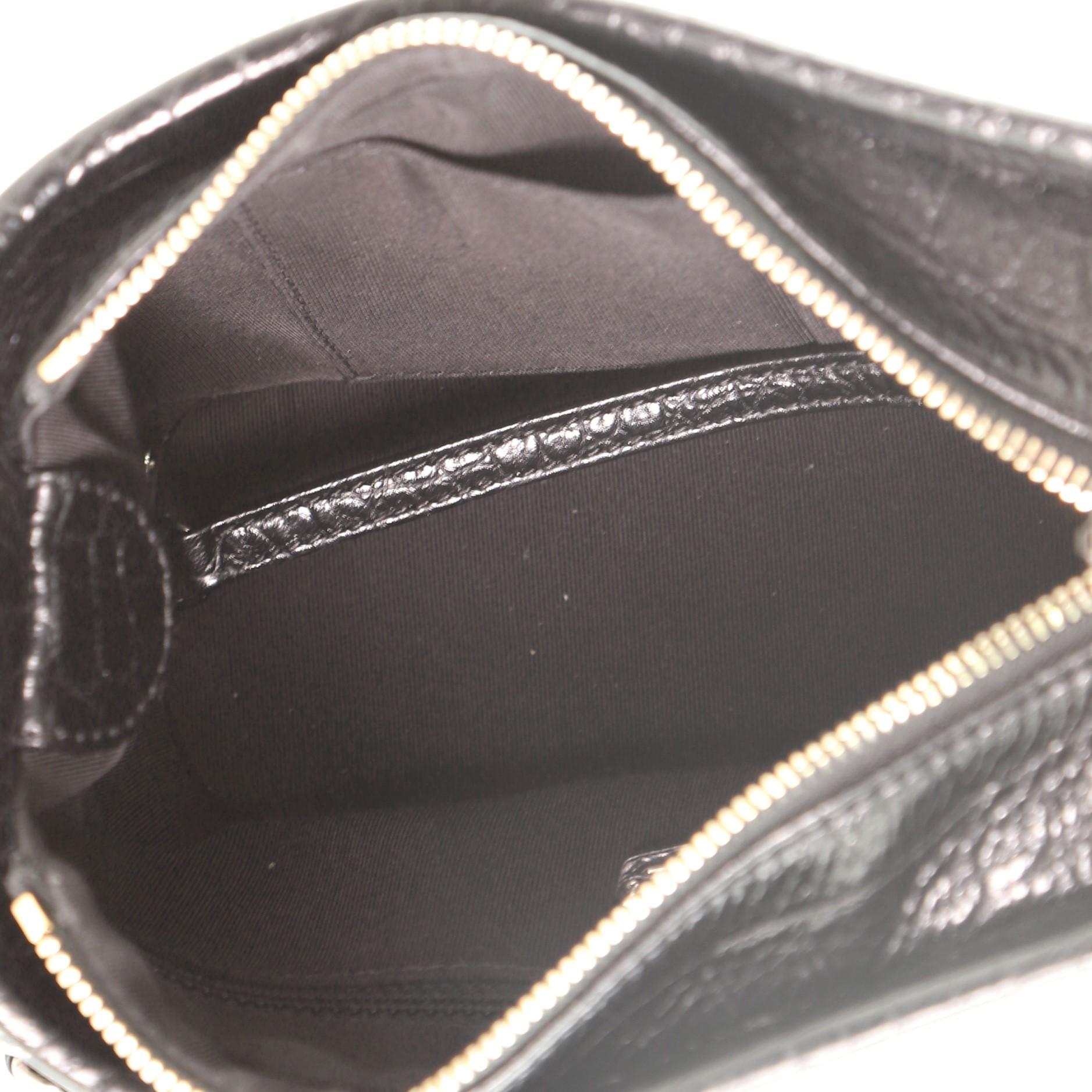 Black Chanel Gabrielle Hobo with Logo Handle Crocodile Embossed Calfskin Small