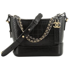 Chanel Gabrielle Hobo with Logo Handle Crocodile Embossed Calfskin Small