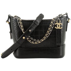 Chanel Gabrielle Hobo Bag Crocodile Embossed Calfskin Gold/Silver-tone  Small Black in Calfskin with Gold/Silver-tone - US