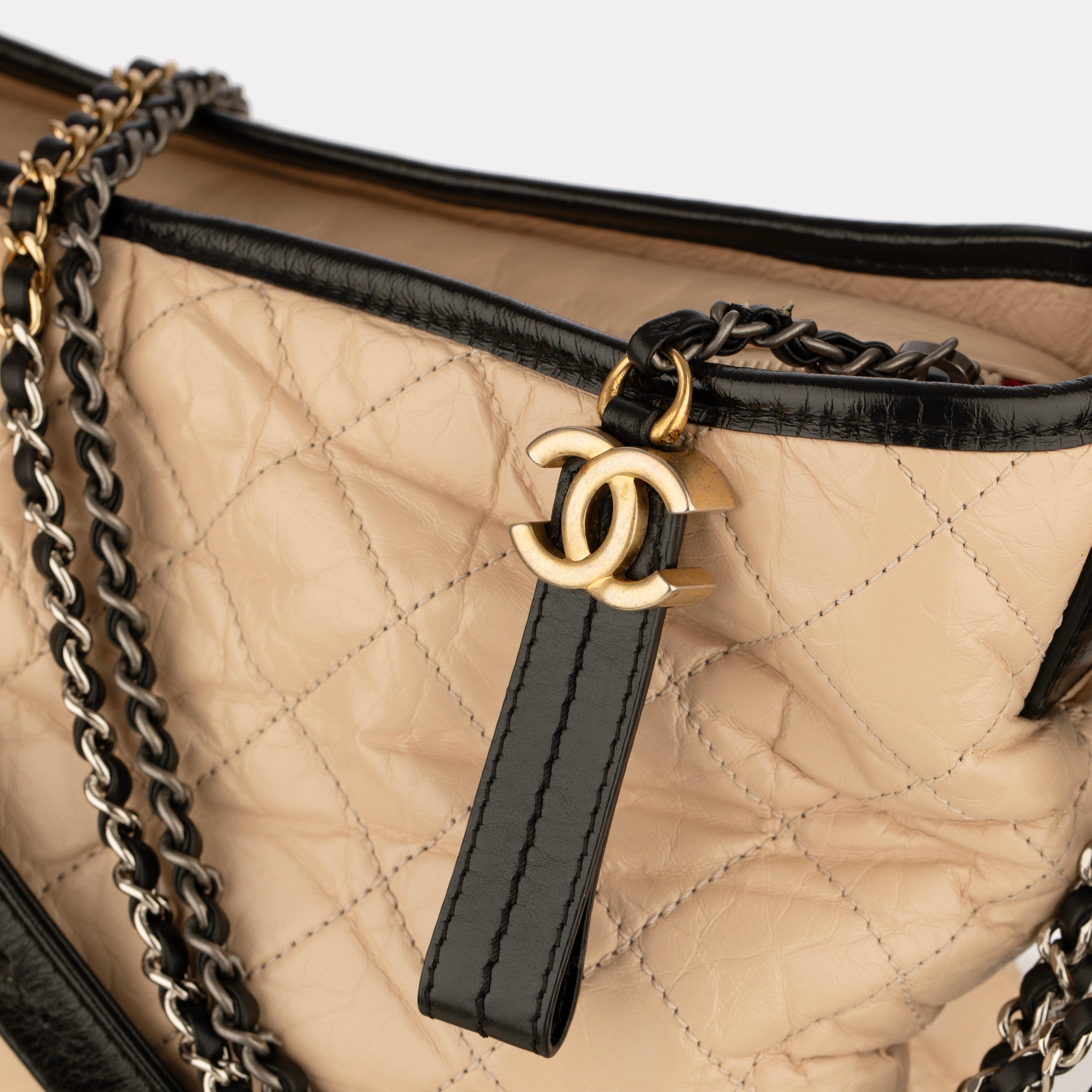 Chanel Gabrielle Large Hobo Bag in Black and Beige Quilted Leather For Sale 12