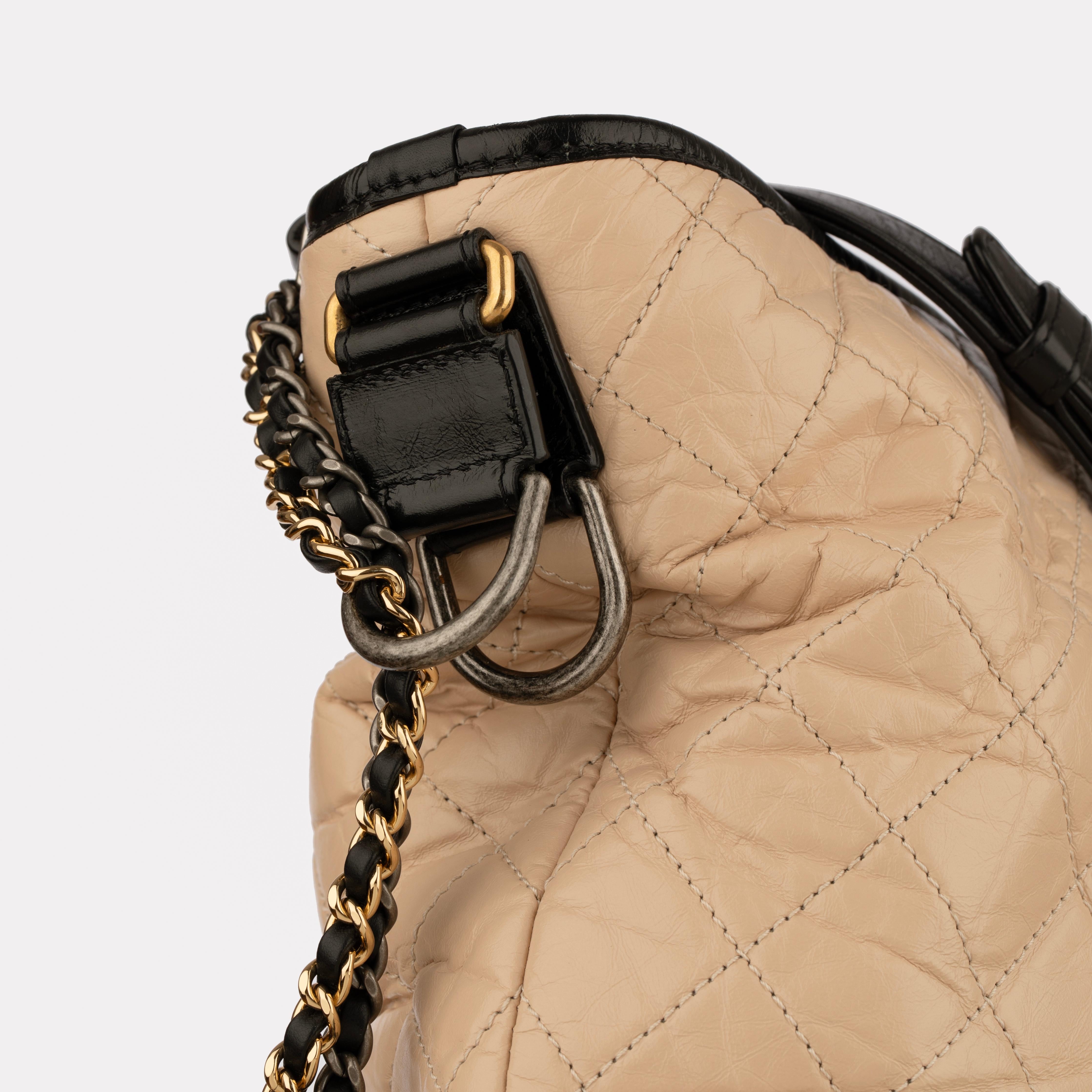Chanel Gabrielle Large Hobo Bag in Black and Beige Quilted Leather For Sale 13
