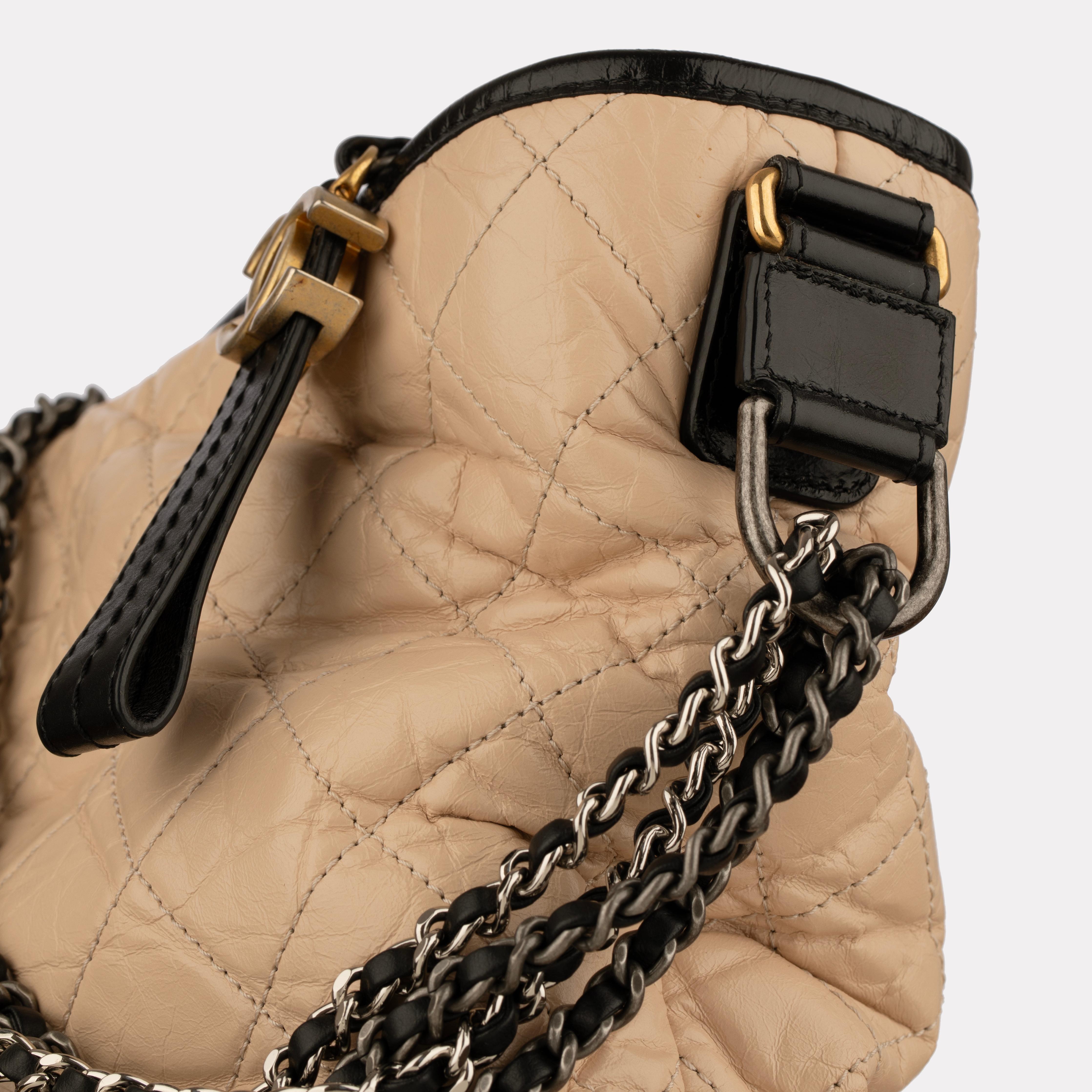 Chanel Gabrielle Large Hobo Bag in Black and Beige Quilted Leather For Sale 14