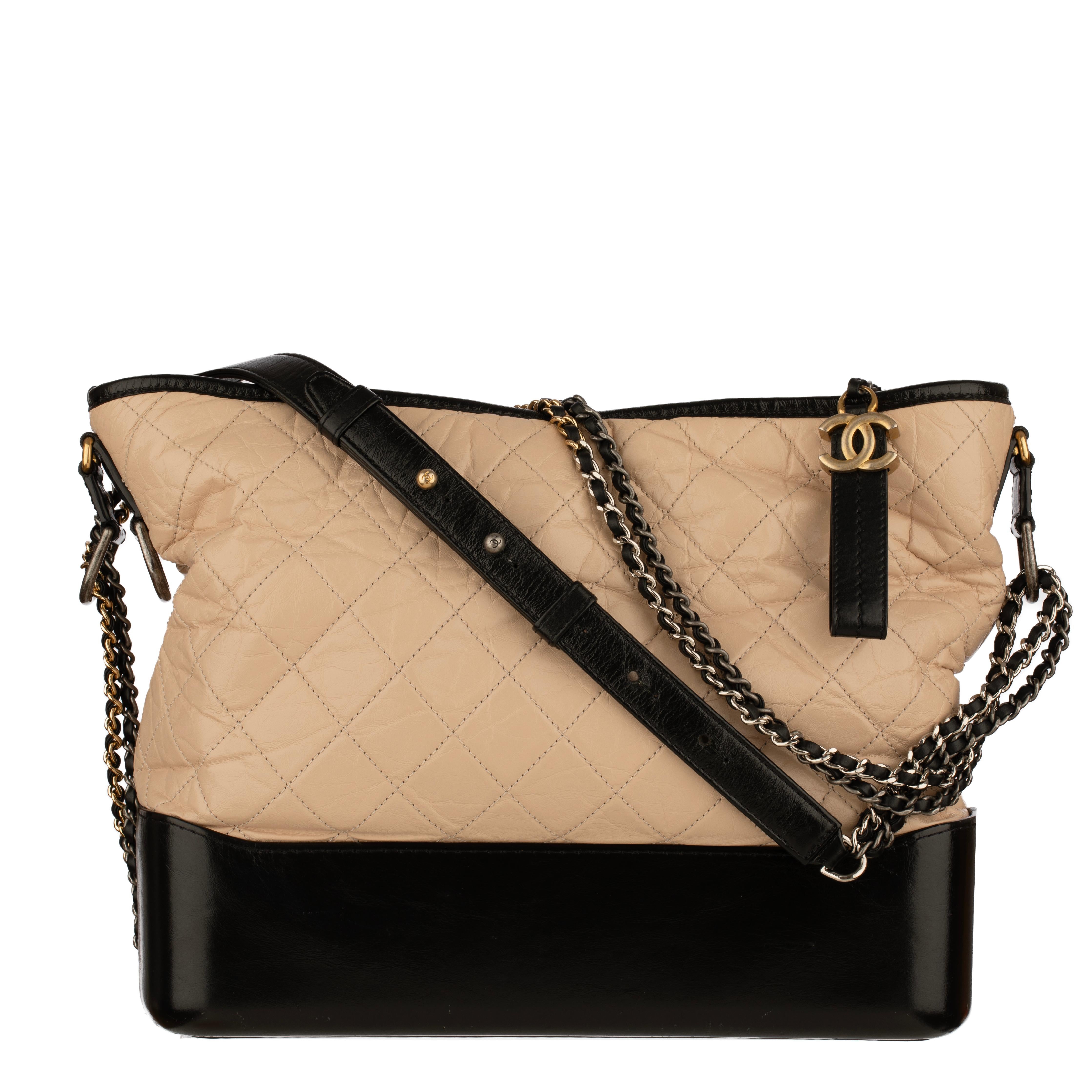 Women's or Men's Chanel Gabrielle Large Hobo Bag in Black and Beige Quilted Leather For Sale