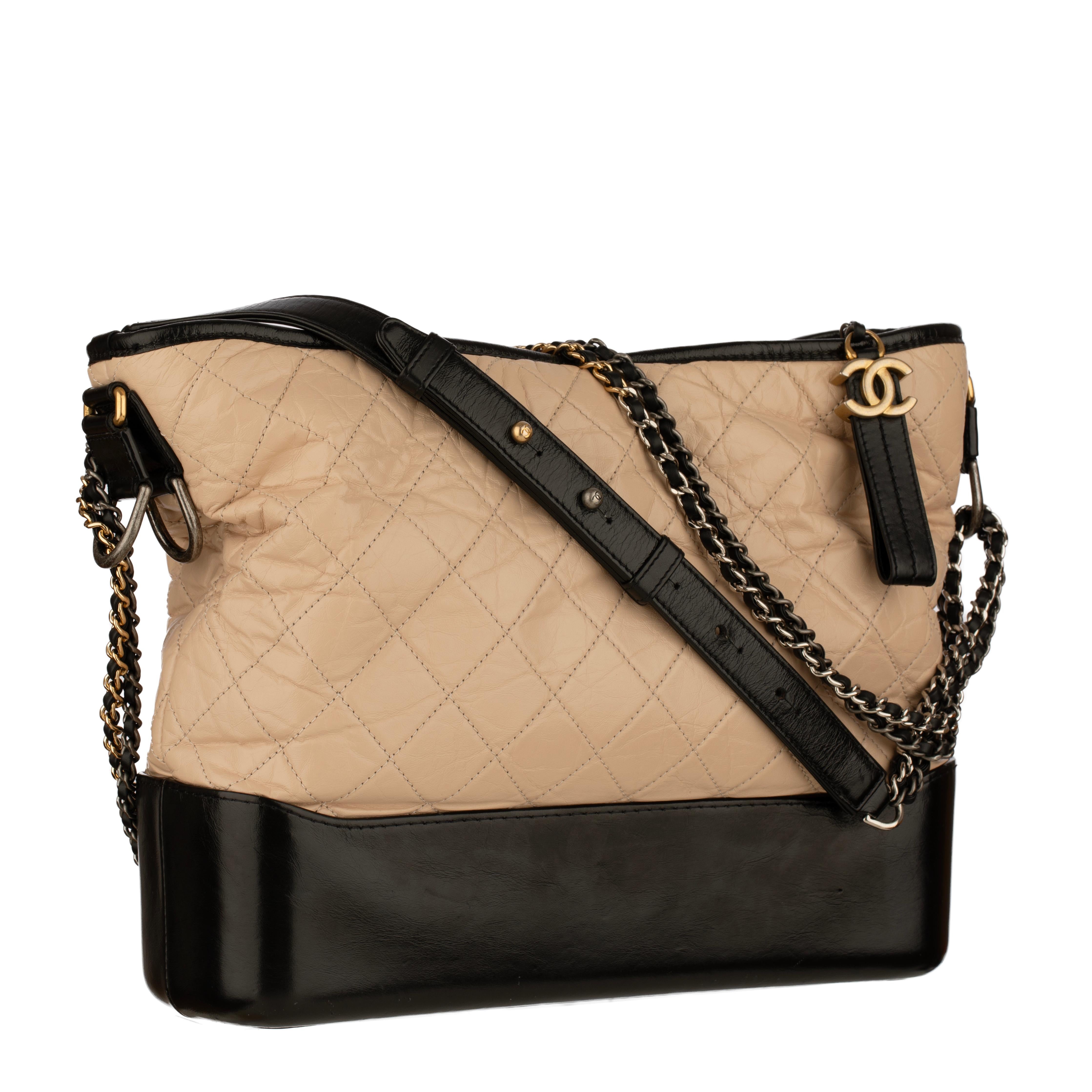 Chanel Gabrielle Large Hobo Bag in Black and Beige Quilted Leather For Sale 1