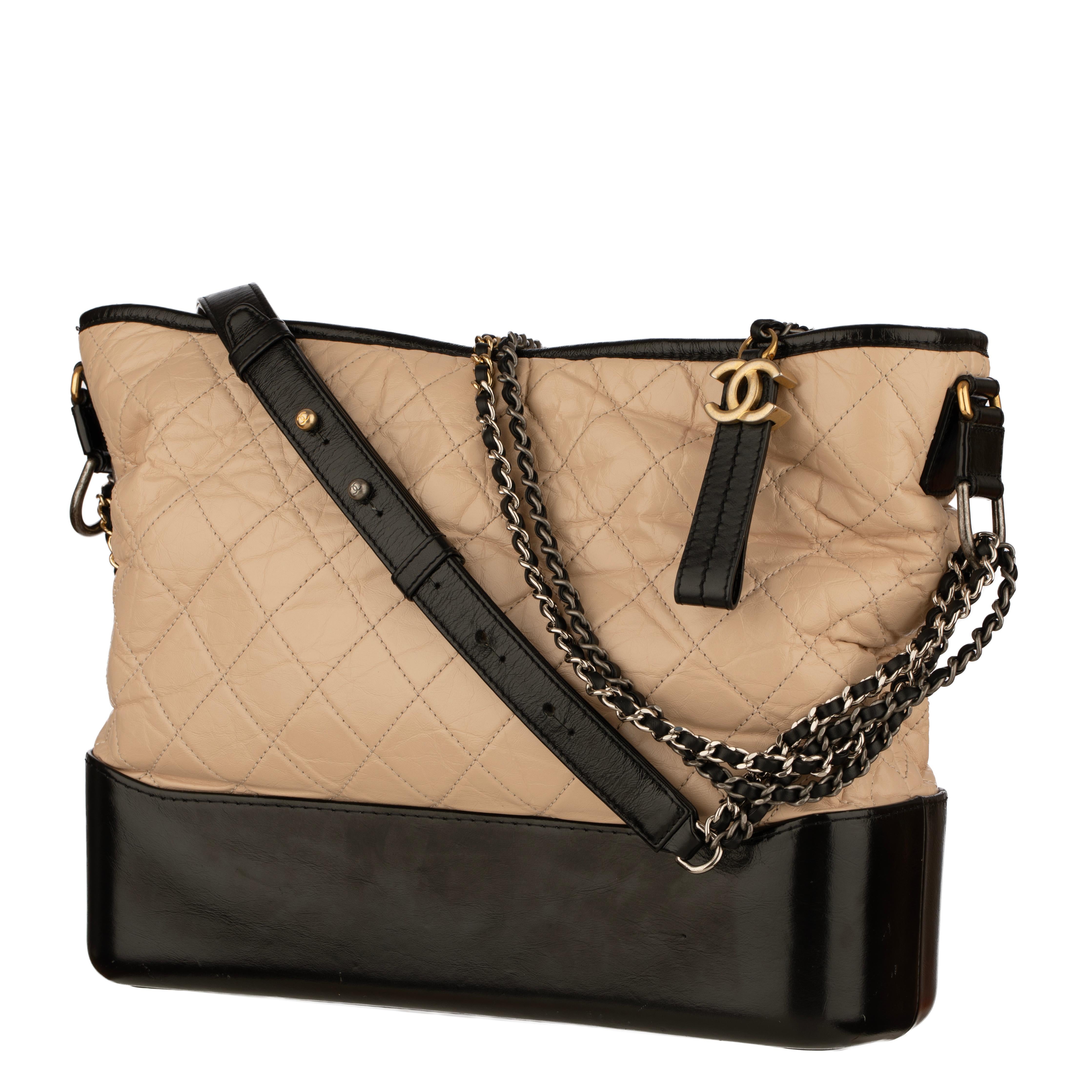 Chanel Gabrielle Large Hobo Bag in Black and Beige Quilted Leather For Sale 2
