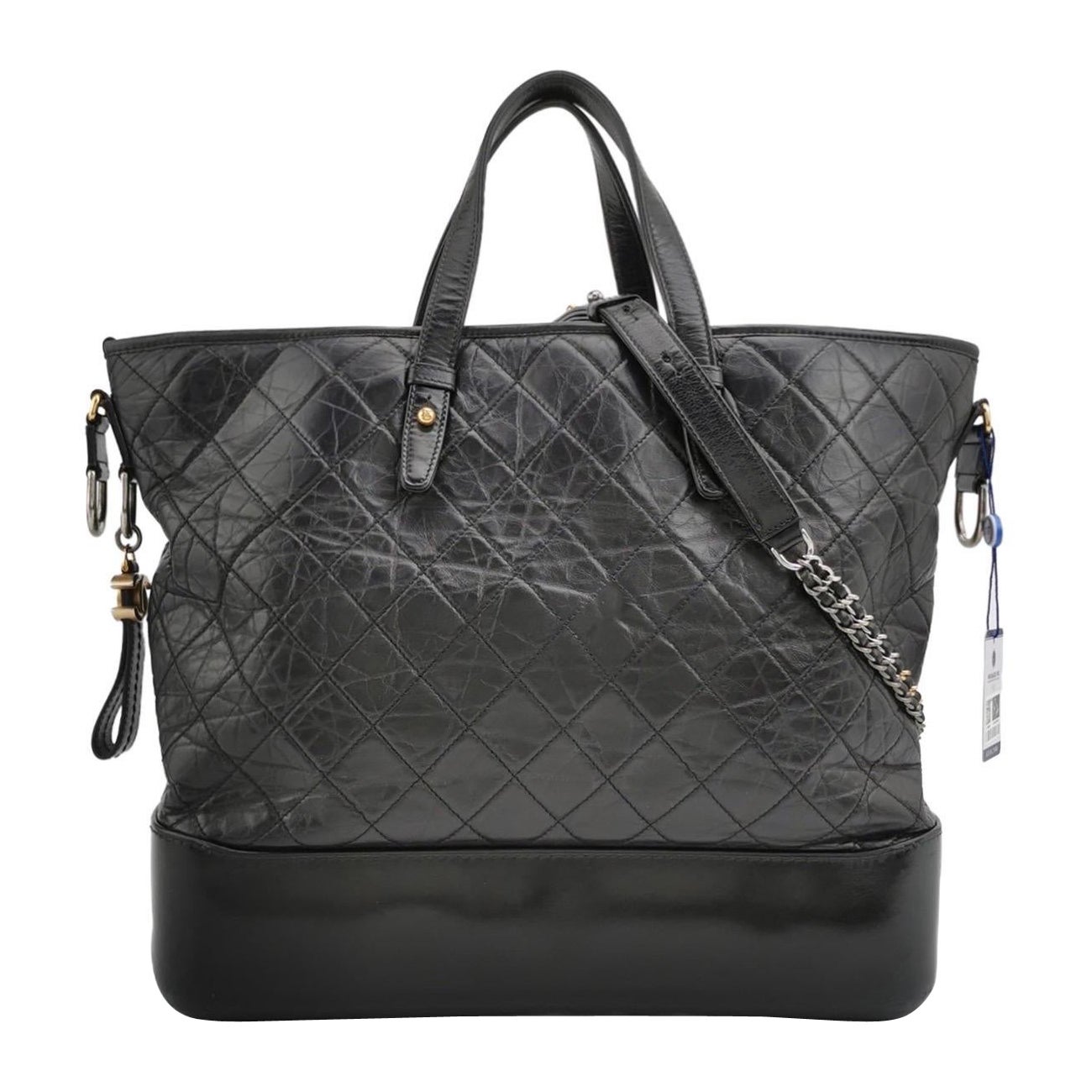 Chanel Gabrielle Large Tote Black Crumbled Calfskin Leather Silver Hardware