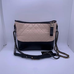 Chanel Gabrielle Medium Beige & Black Calfskin Hobo Shoulder Bag